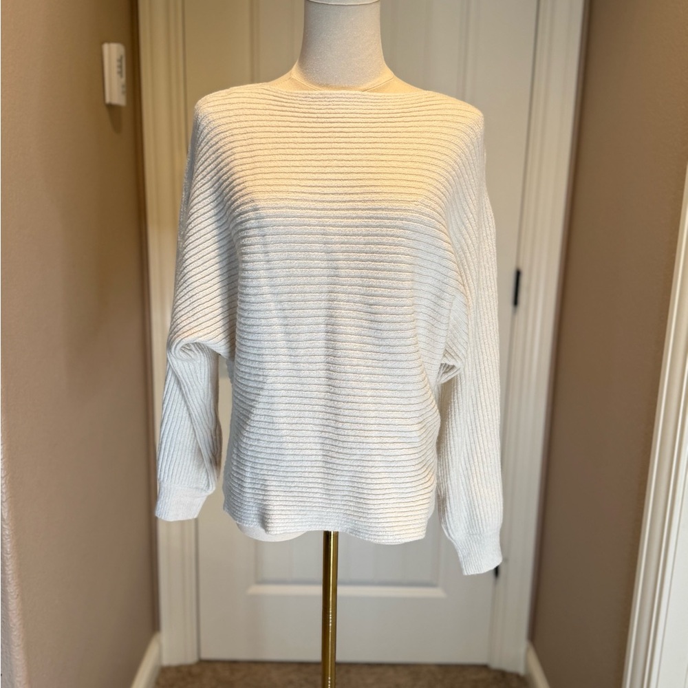 Classic Ecru Ribbed Crew Neck Sweater